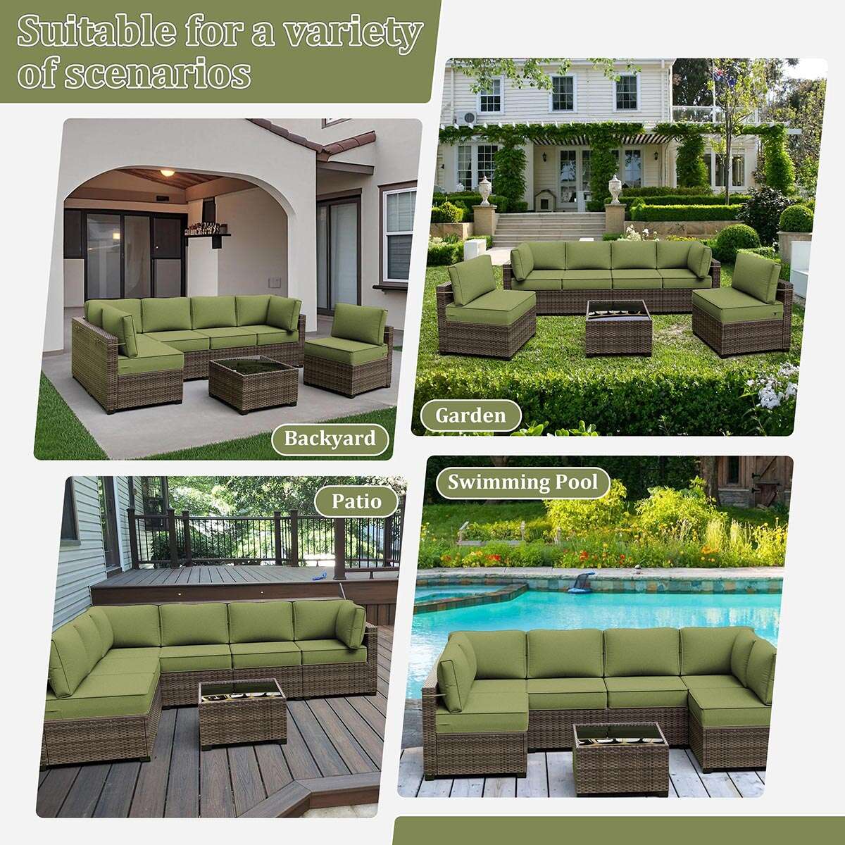 14PCS Outdoor Sectional Cushion Cover Replacement Snubbull