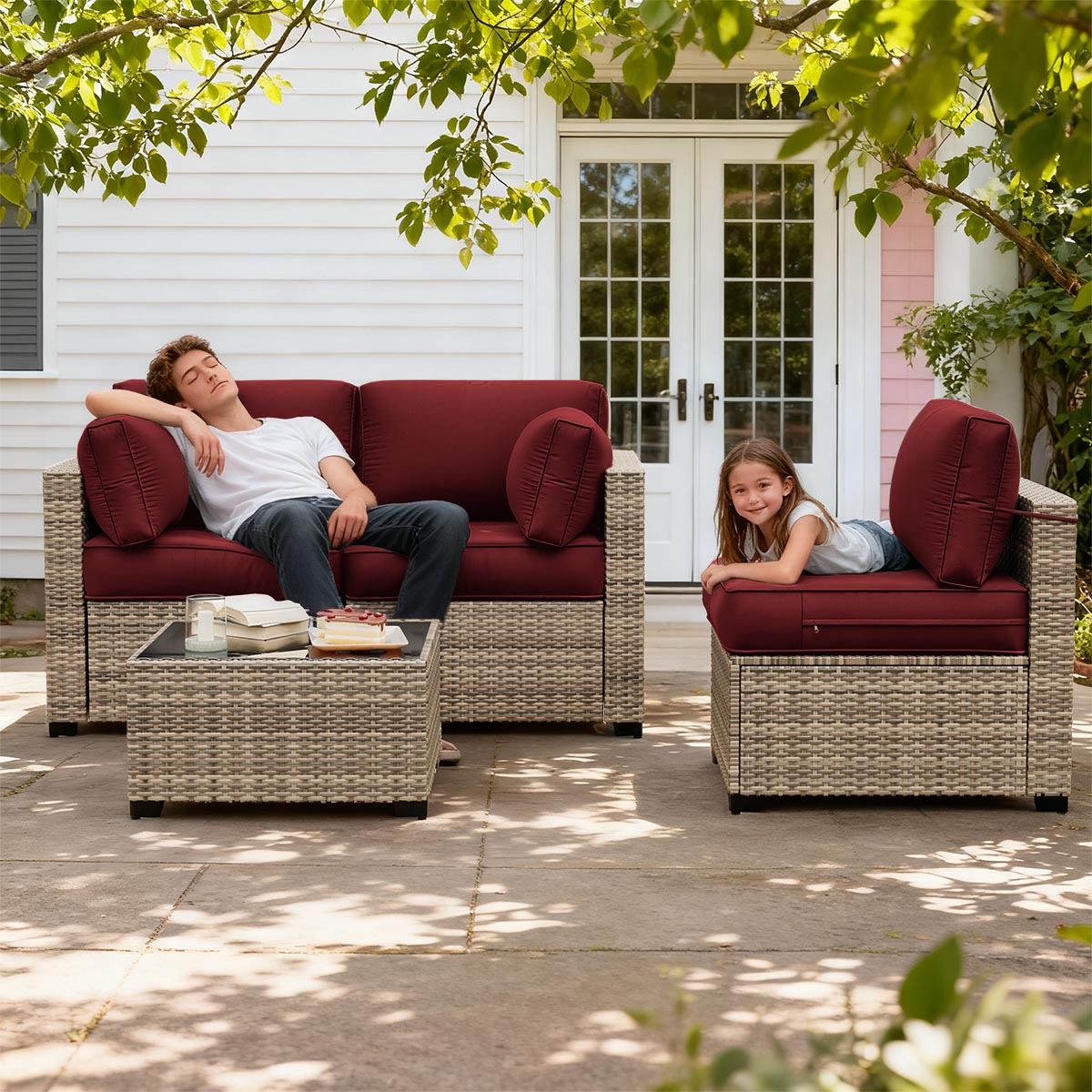 Patio Sofa Cushion Set (3-Seater, 8 Pieces)