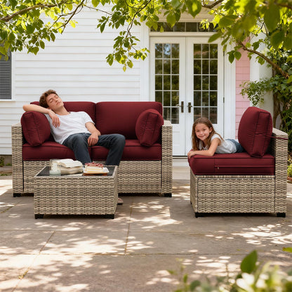 Patio Sofa Cushion Set (3-Seater, 8 Pieces)