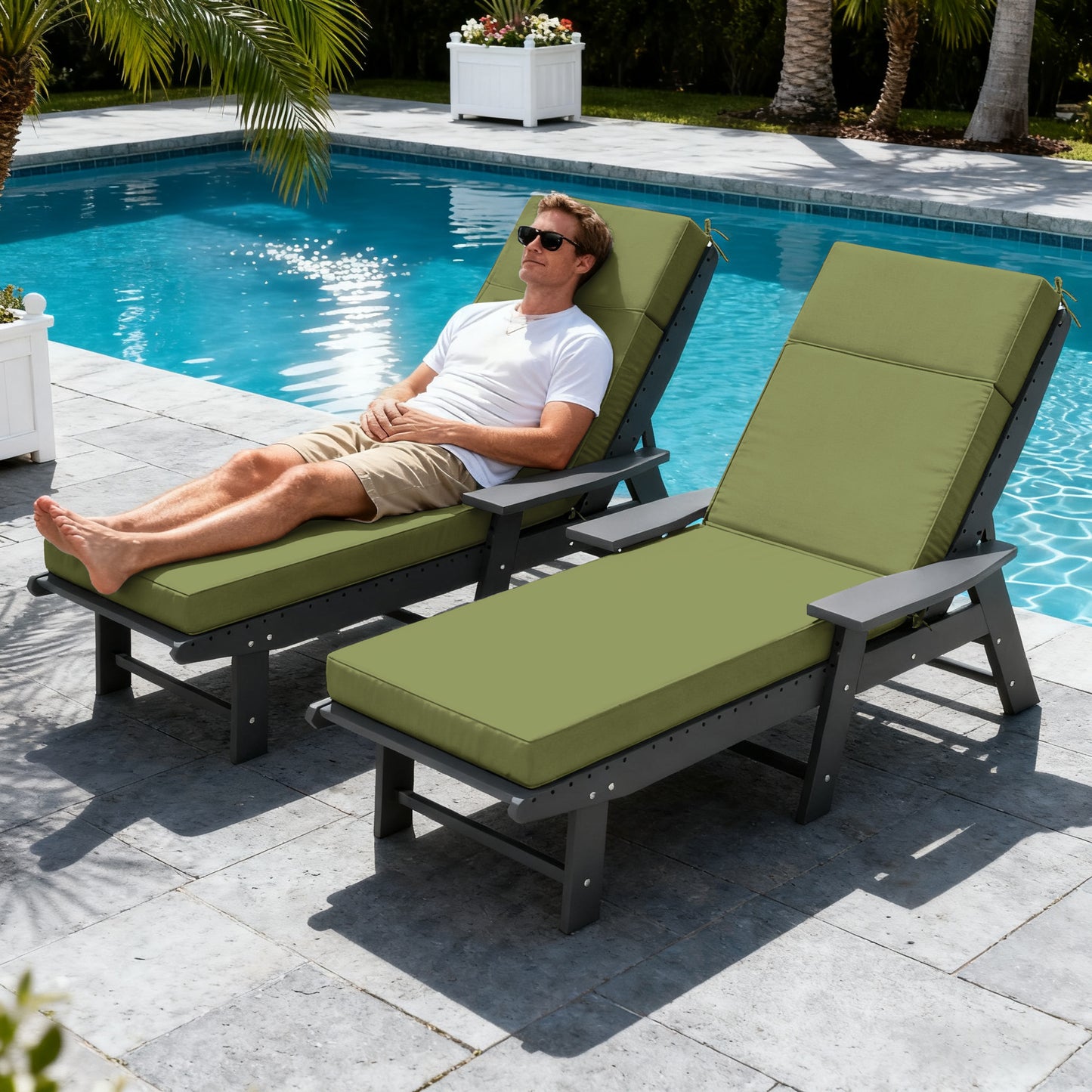 2PCS Outdoor Chaise Lounge Cushions