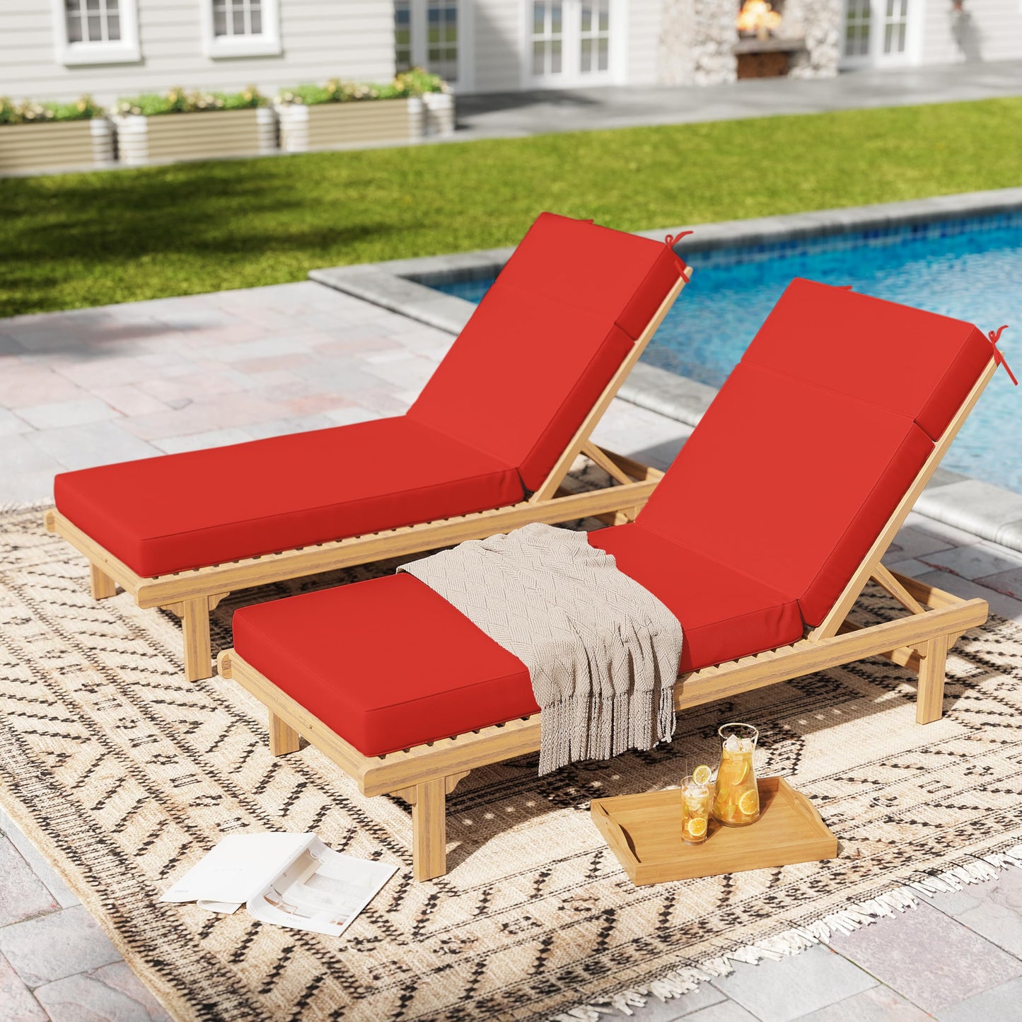 2PCS Outdoor Chaise Lounge Cushions