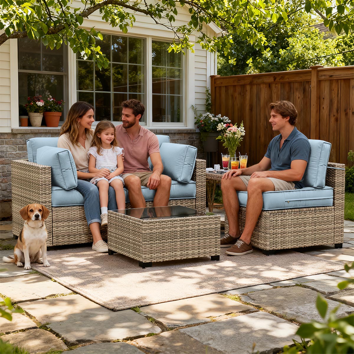 Patio Sofa Cushion Set (3-Seater, 8 Pieces)