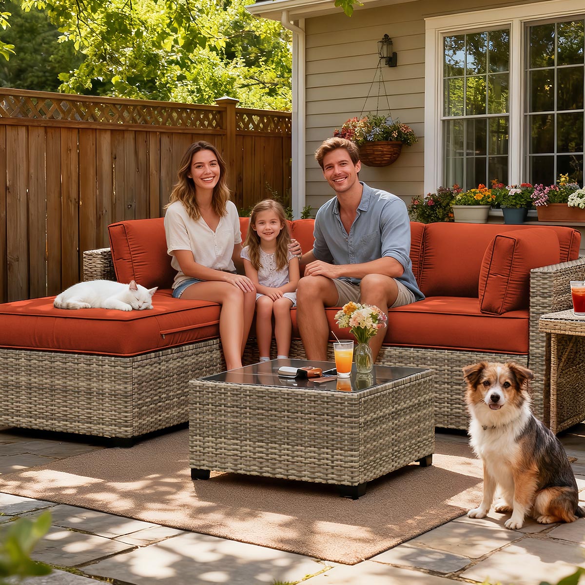 Patio Sofa Cushion Set (4-Seater, 9 Pieces)