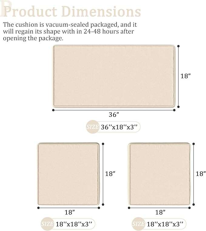 3PCS Patio Chair Seat Cushions Snubbull