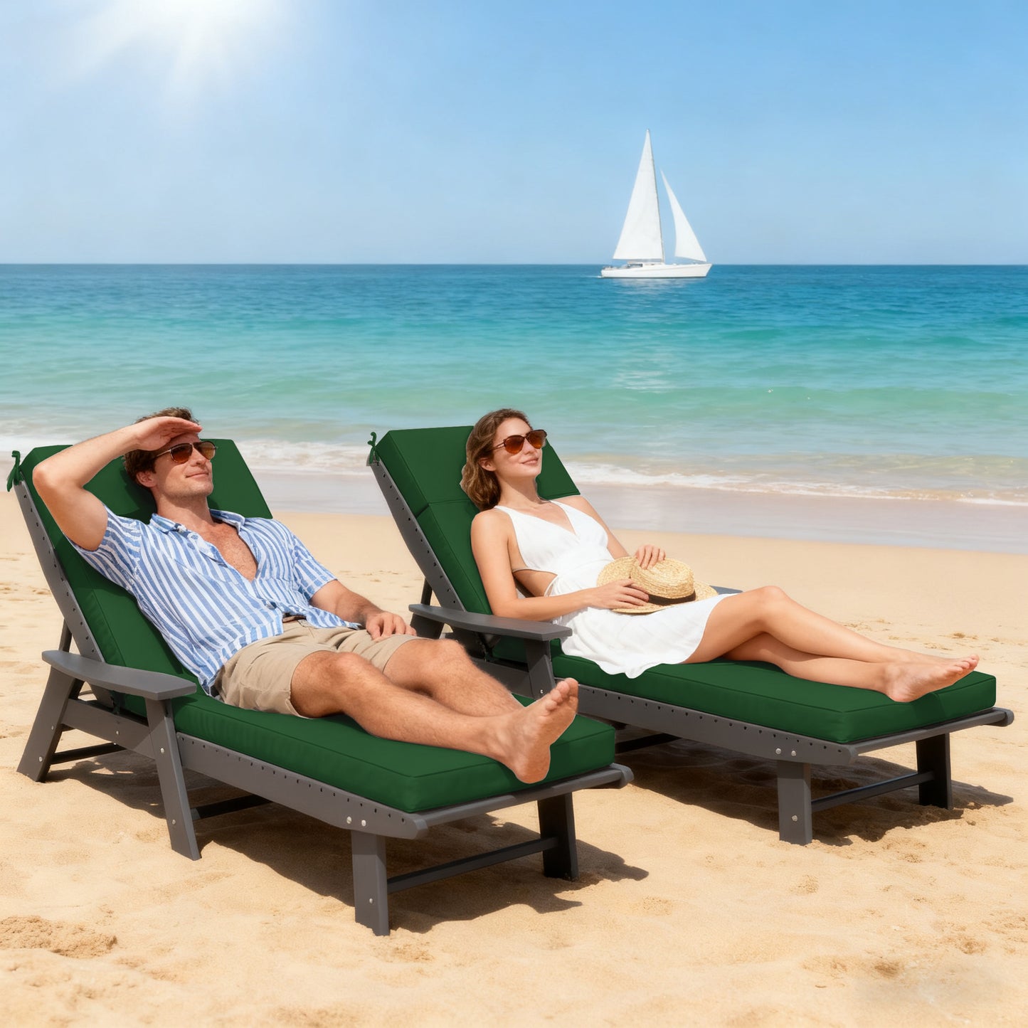 2PCS Outdoor Chaise Lounge Cushions