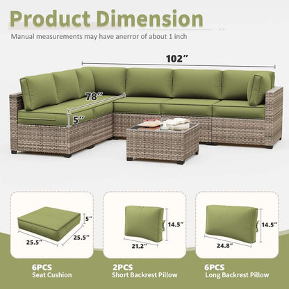 Green outdoor sectional sofa with measurements