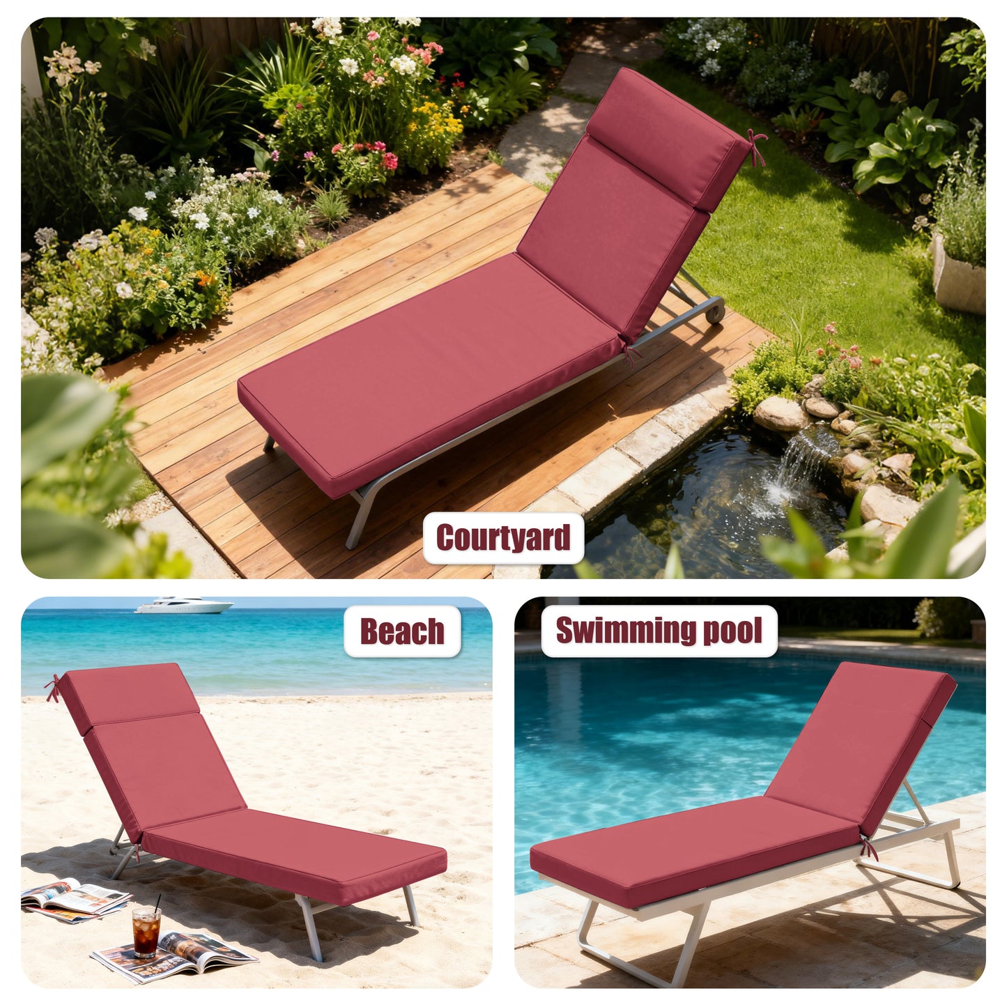 2PCS Outdoor Chaise Lounge Cushions