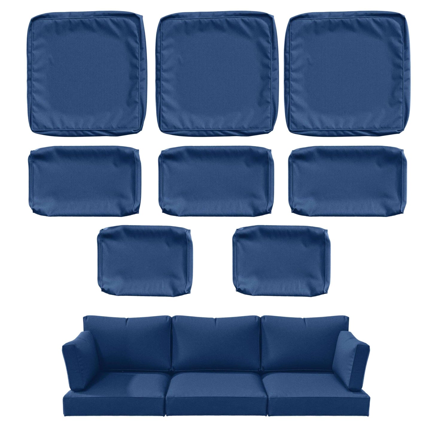 8-piece blue fabric sofa cushion slipcover set with armrest and backrest covers