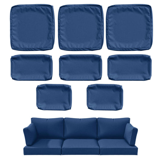 8-piece blue fabric sofa cushion slipcover set with armrest and backrest covers