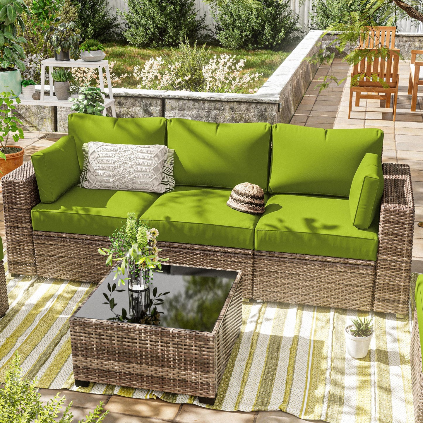 Patio Sofa Cushion Set (3-Seater, 8 Pieces)