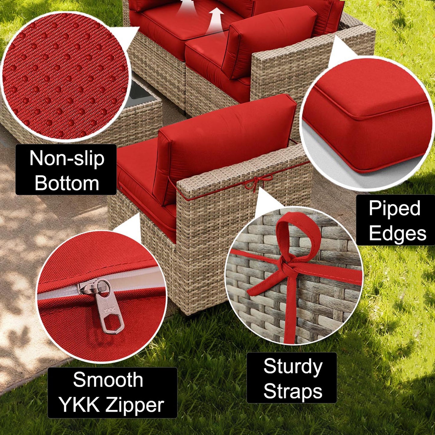 Patio Sofa Cushion Set (3-Seater, 8 Pieces)