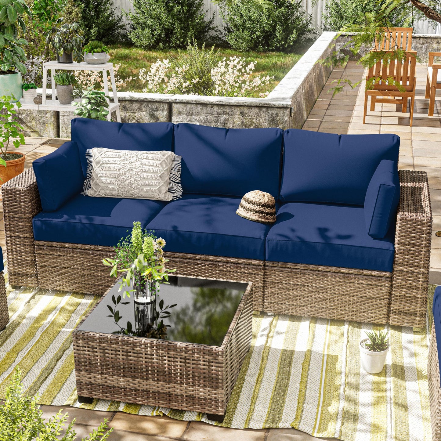 Patio Sofa Cushion Set (3-Seater, 8 Pieces)