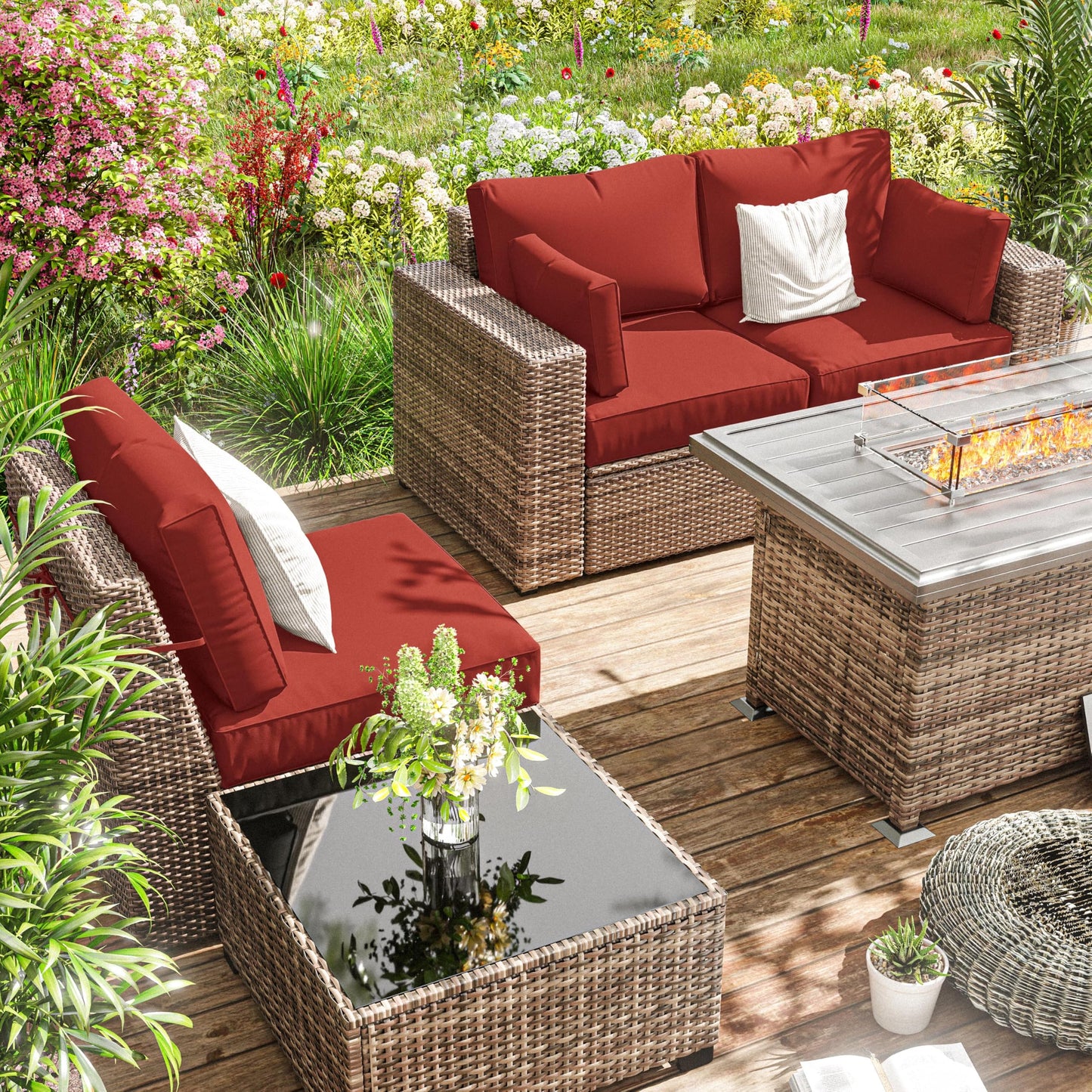 Patio Sofa Cushion Set (3-Seater, 8 Pieces)
