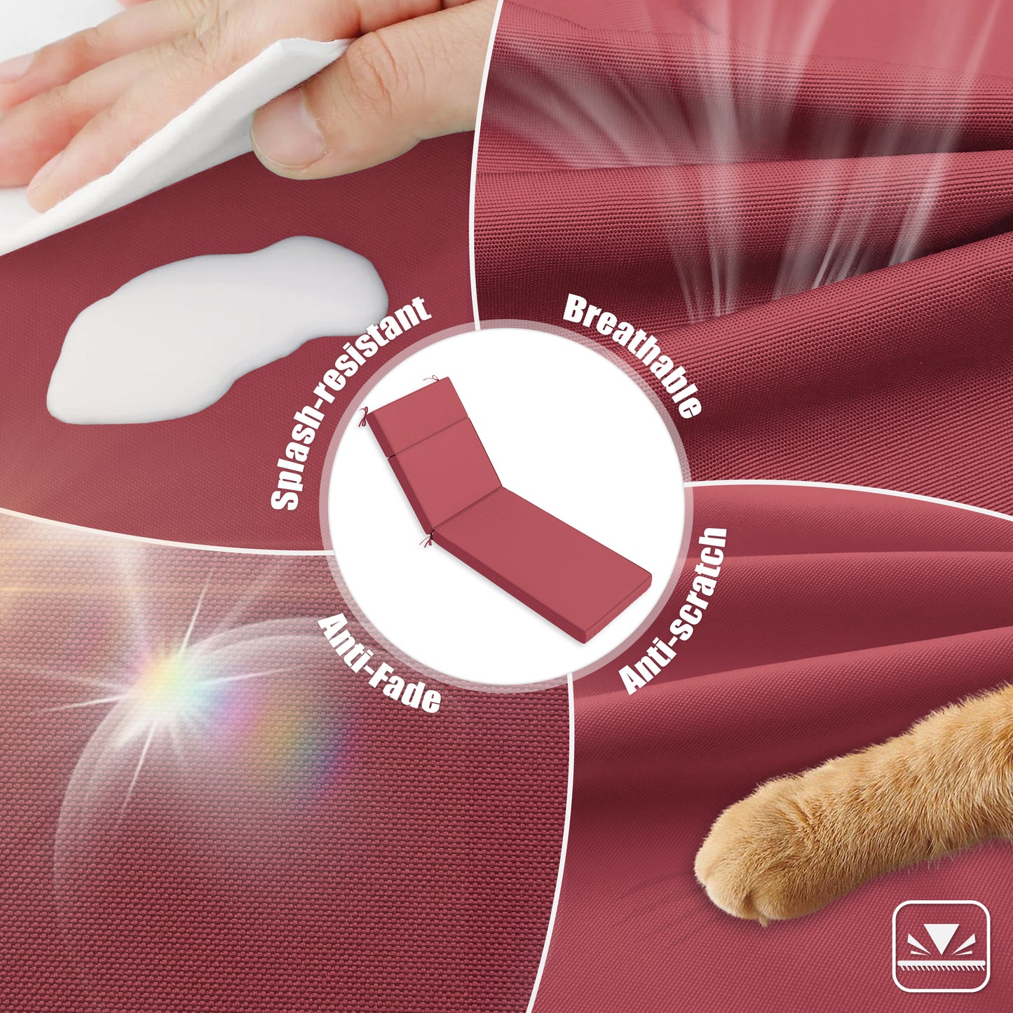 2PCS Outdoor Chaise Lounge Cushions