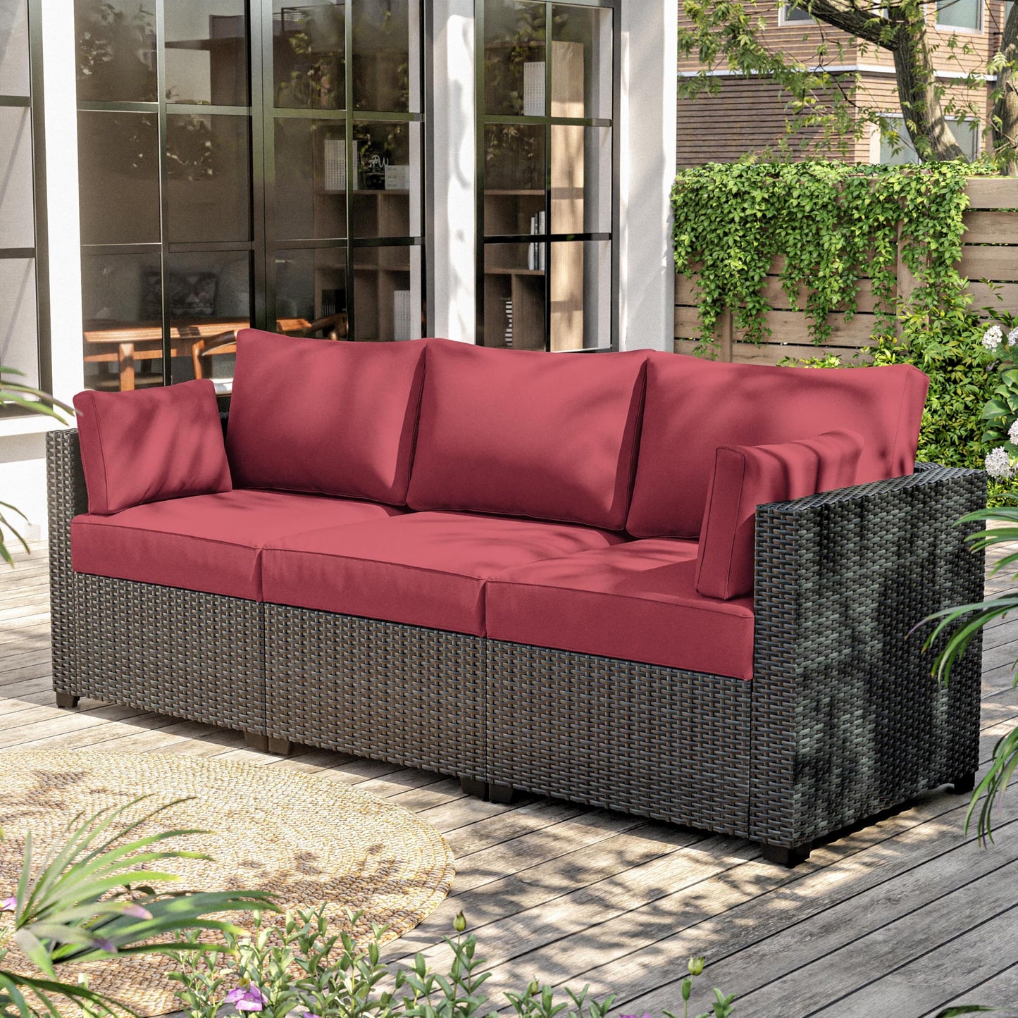 Patio Sofa Cushion Set (3-Seater, 8 Pieces)