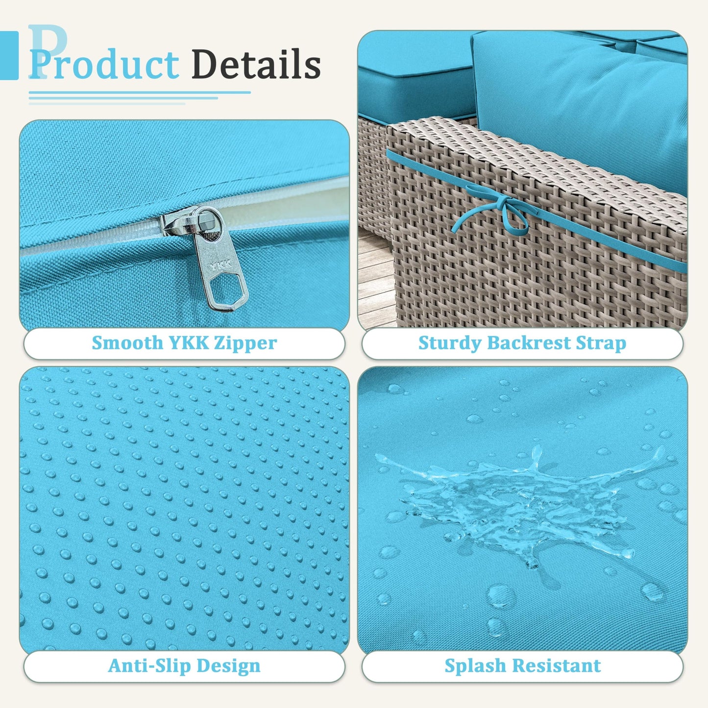 Patio Sectional Cushion Set (4-Seater, 9 Pieces)