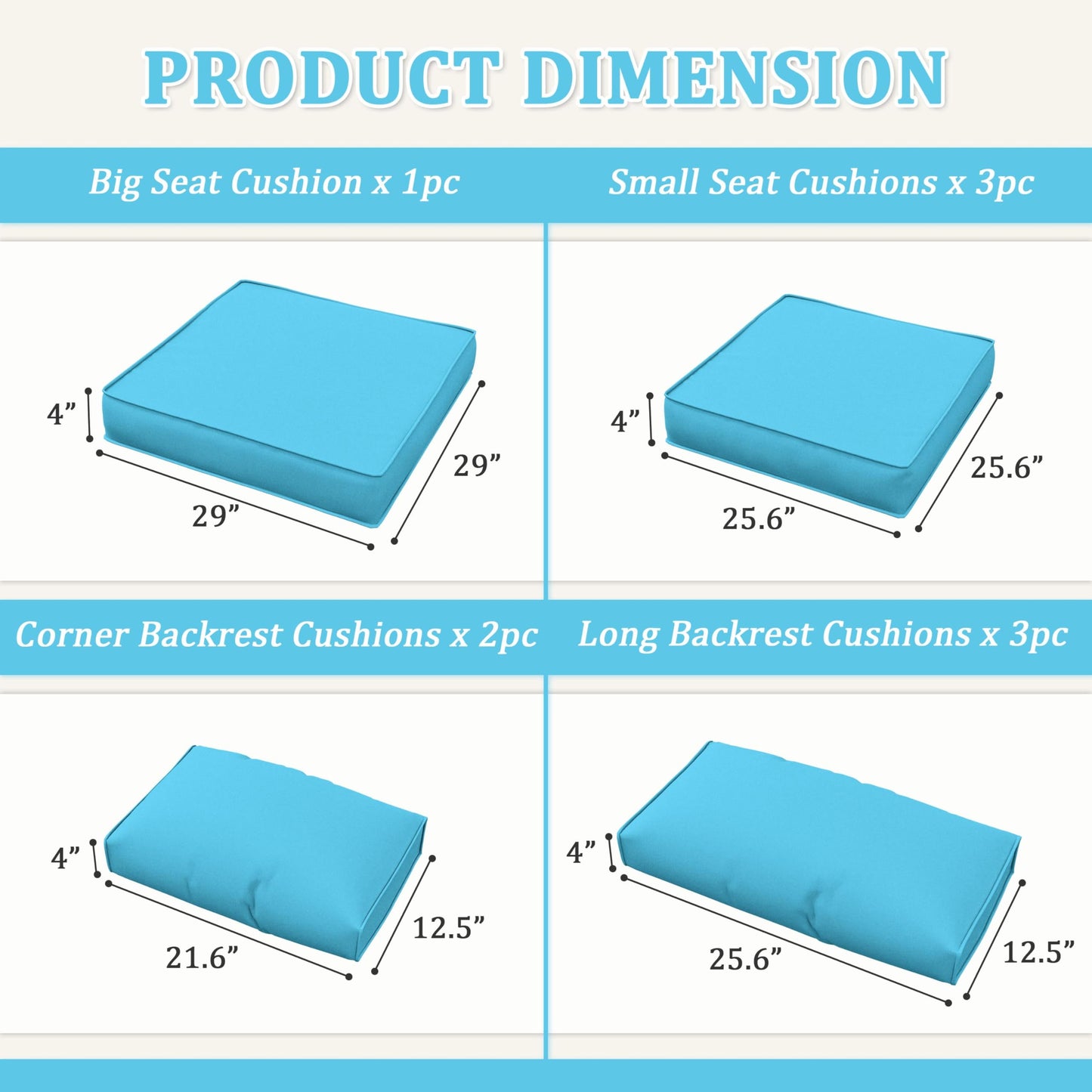 Patio Sofa Cushion Set (4-Seater, 9 Pieces)