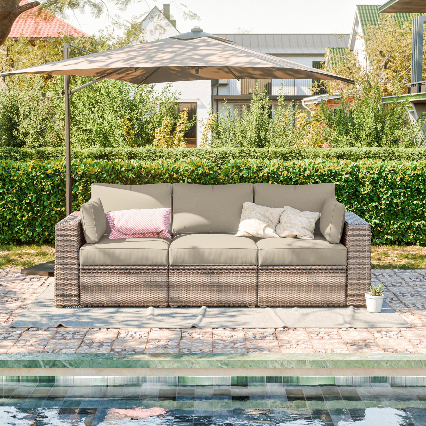 Patio Sofa Cushion Set (3-Seater, 8 Pieces)