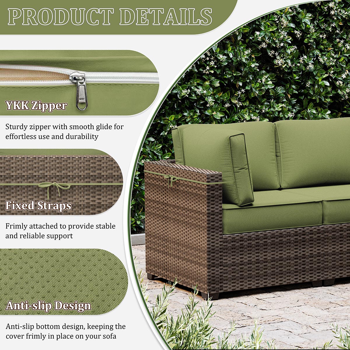 Outdoor Cushion Cover Replacement for 6-Seat Sofa