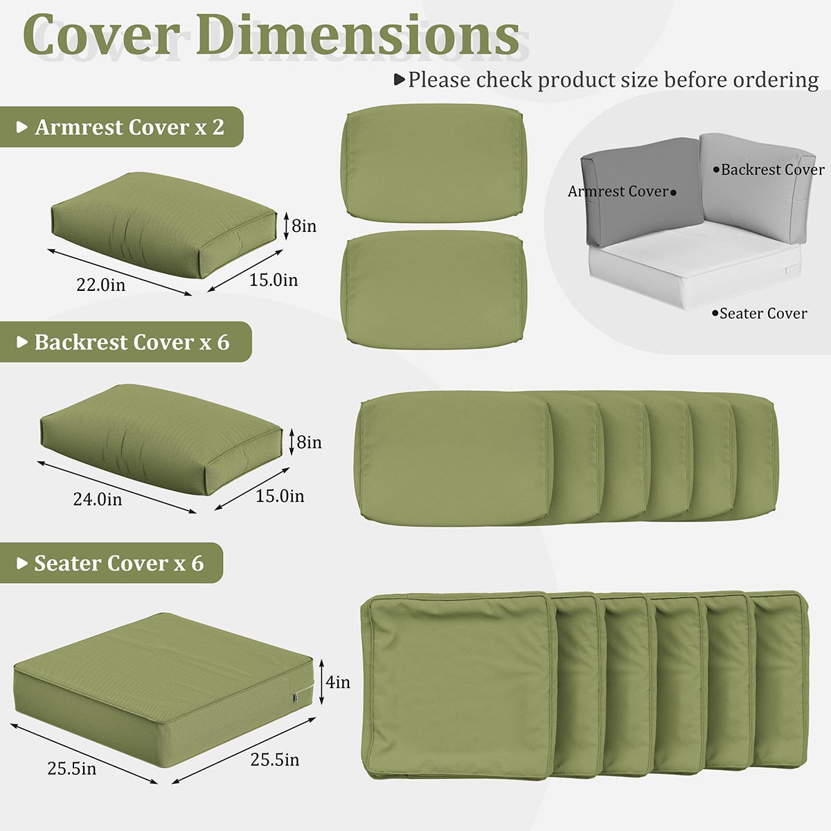 Outdoor Cushion Cover Replacement for 6-Seat Sofa