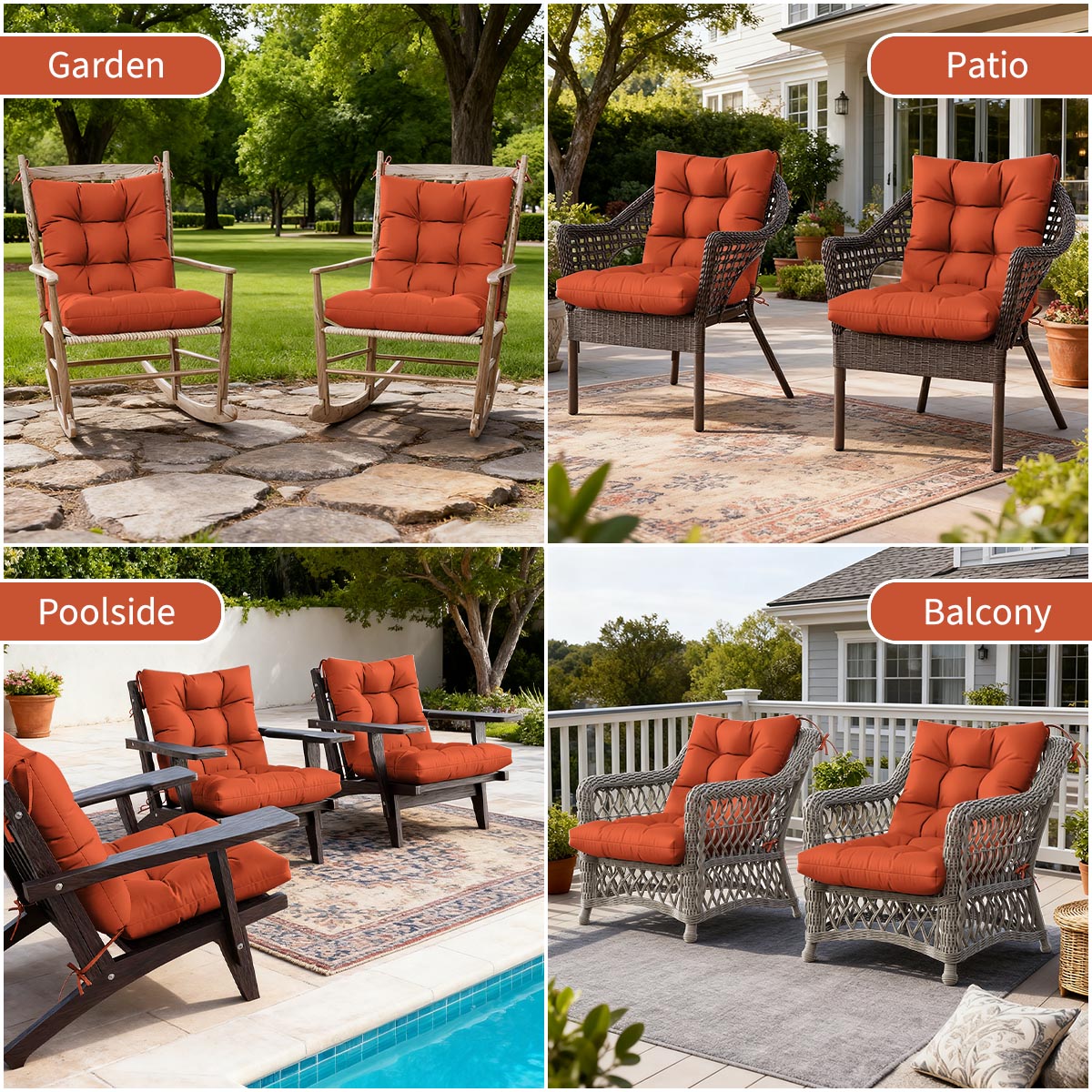 2PCS High Back Rocking Chair Cushions