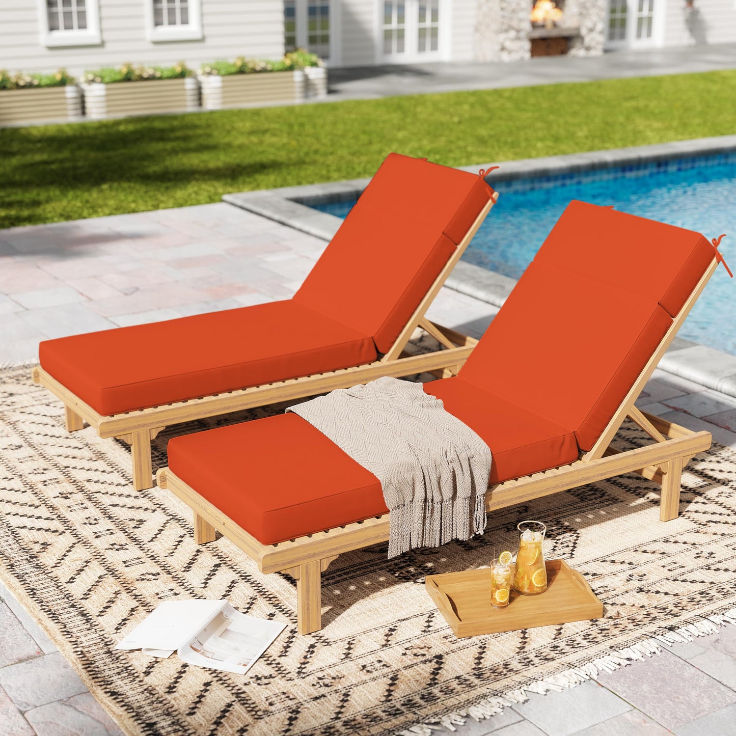 2PCS Outdoor Chaise Lounge Cushions