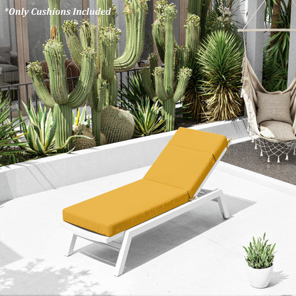 Outdoor lounge chair with yellow cushion in a garden setting