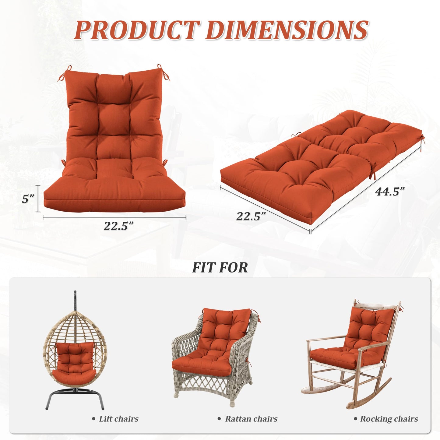 2PCS High Back Rocking Chair Cushions