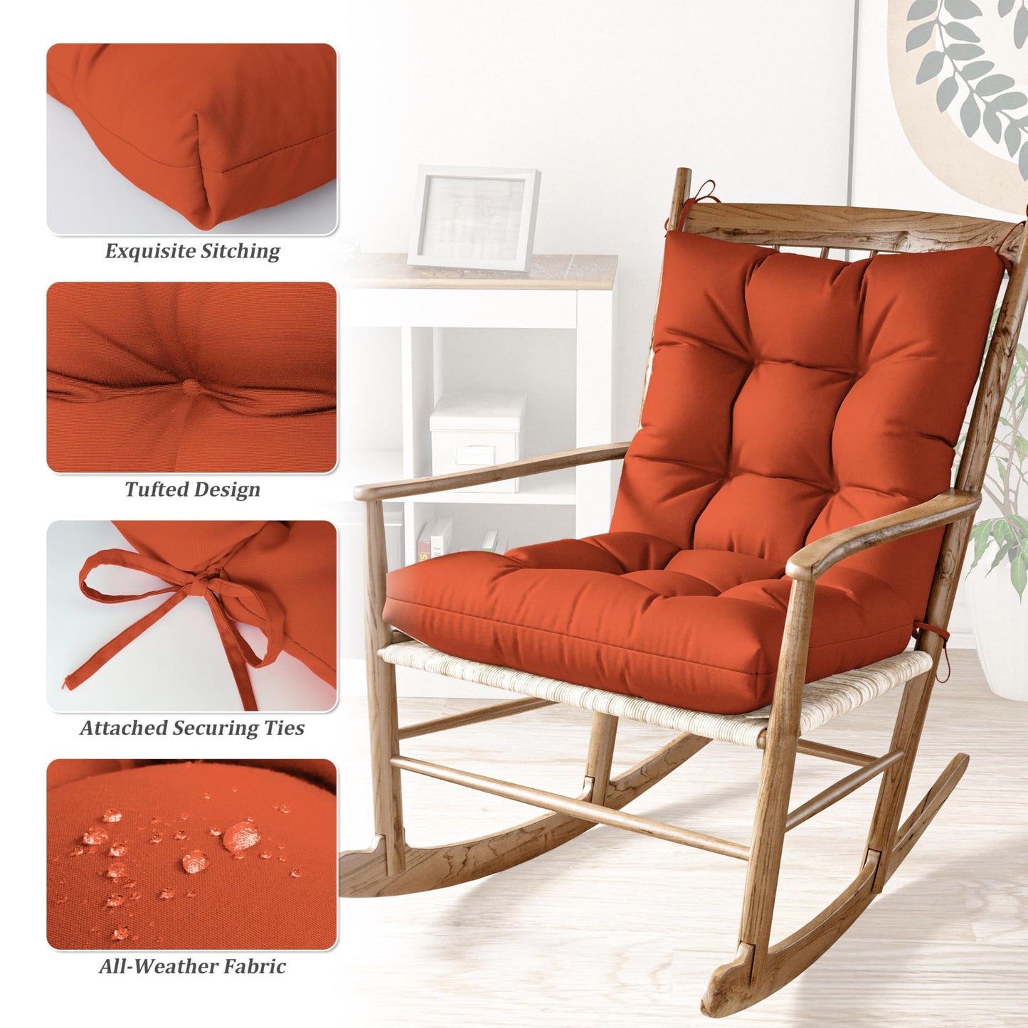 2PCS High Back Rocking Chair Cushions