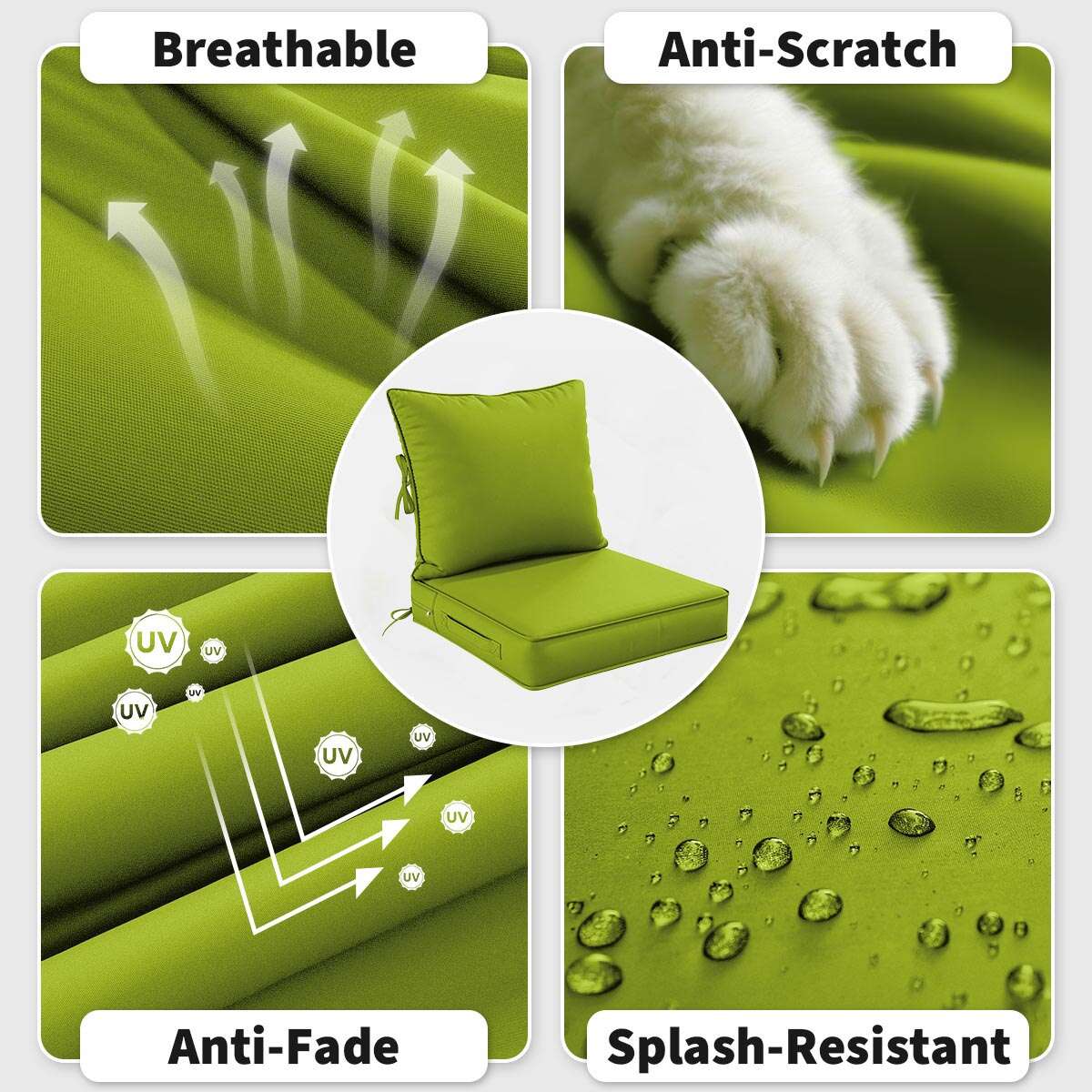 Green cushion with features highlighted