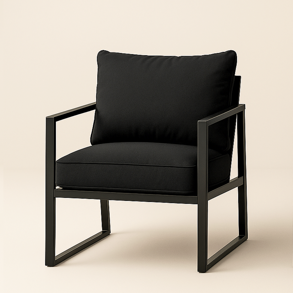 thick black comfortable cushions on a black armchair