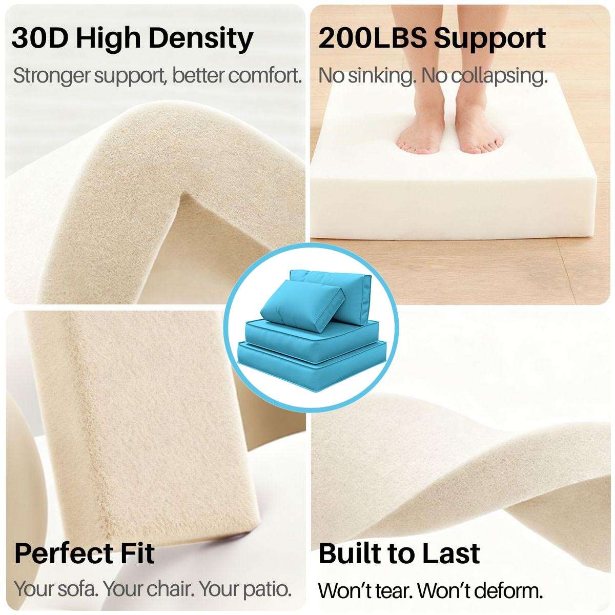 High density foam cushion with 200lbs support, perfect fit for sofa, chair, and patio, durable and comfortable
