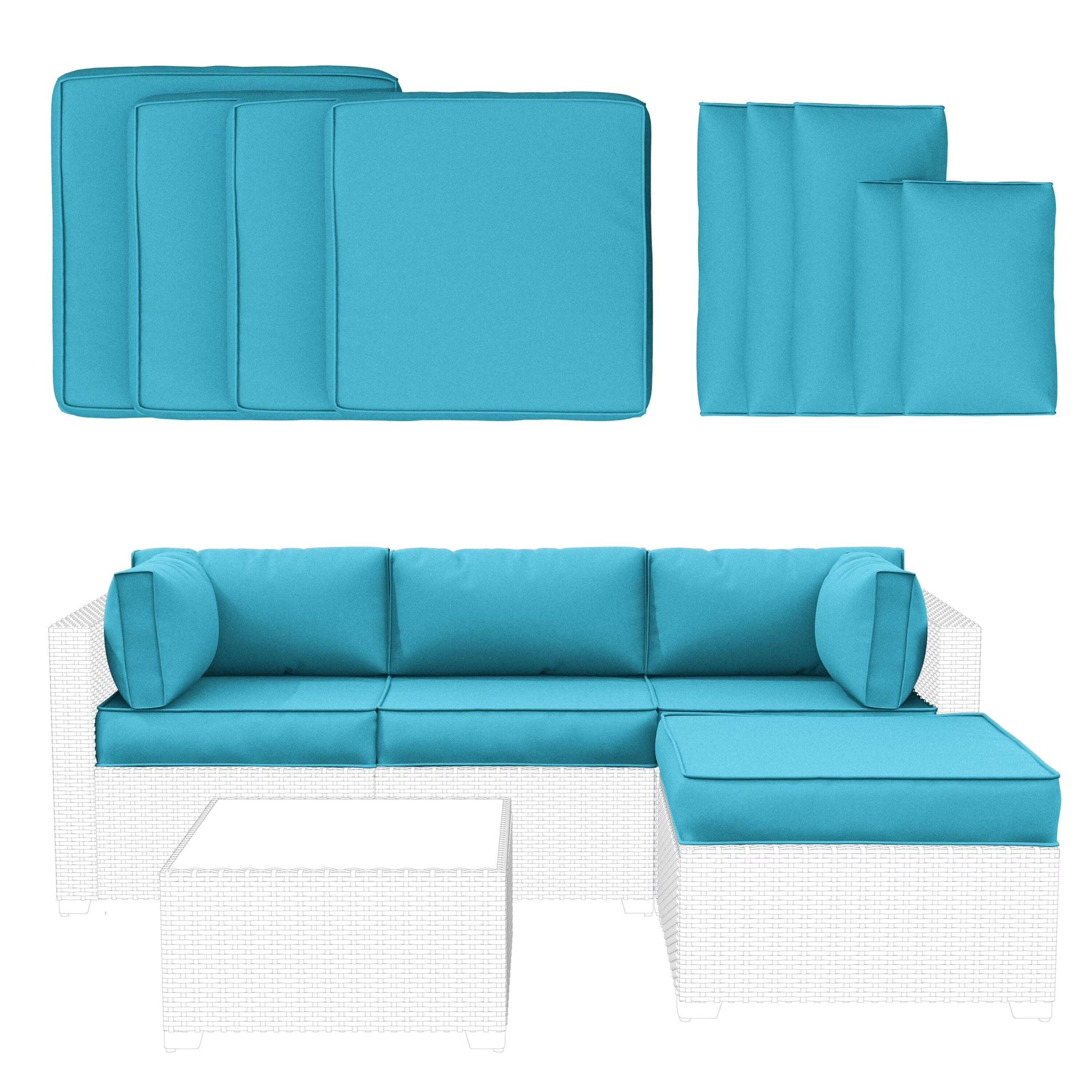 Lake blue outdoor sofa cushion set with seat and back cushions for rattan furniture