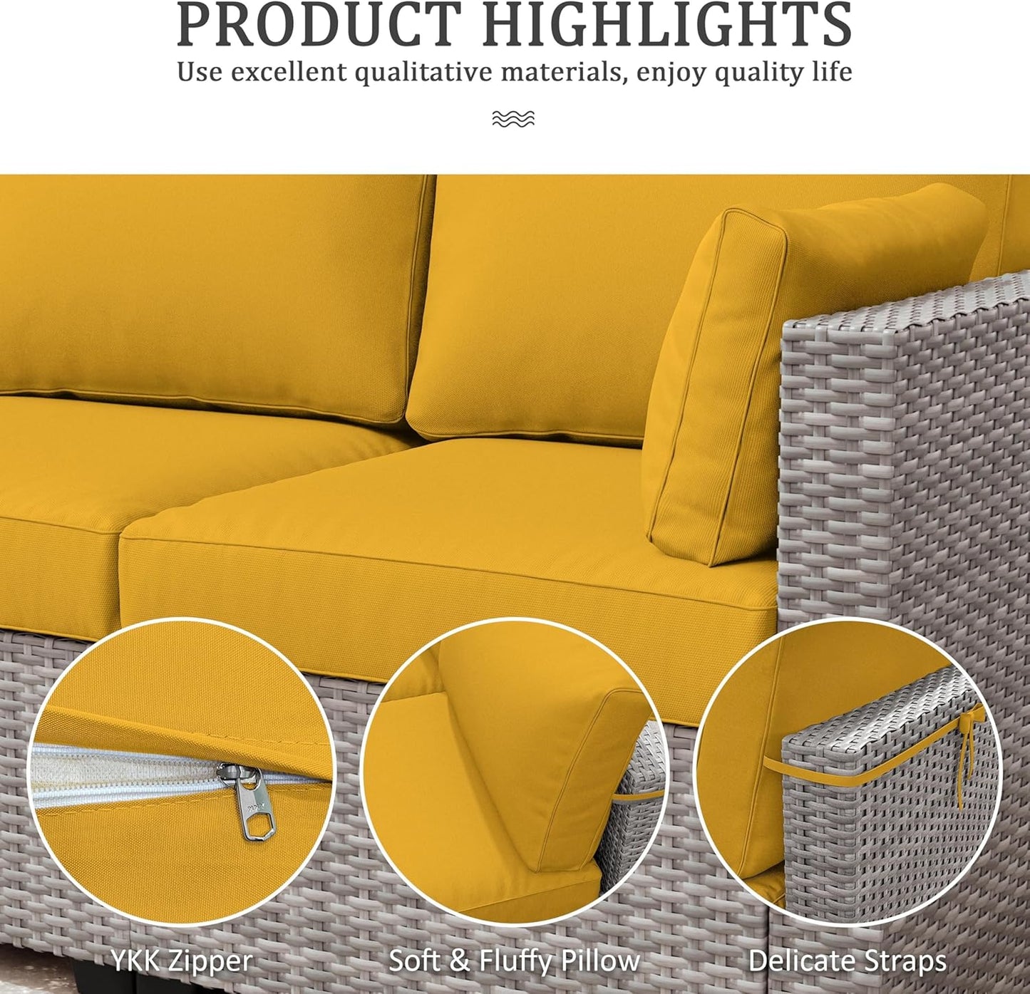 4" Patio Sectional Cushion Set (6-Seater, 14 Pieces)